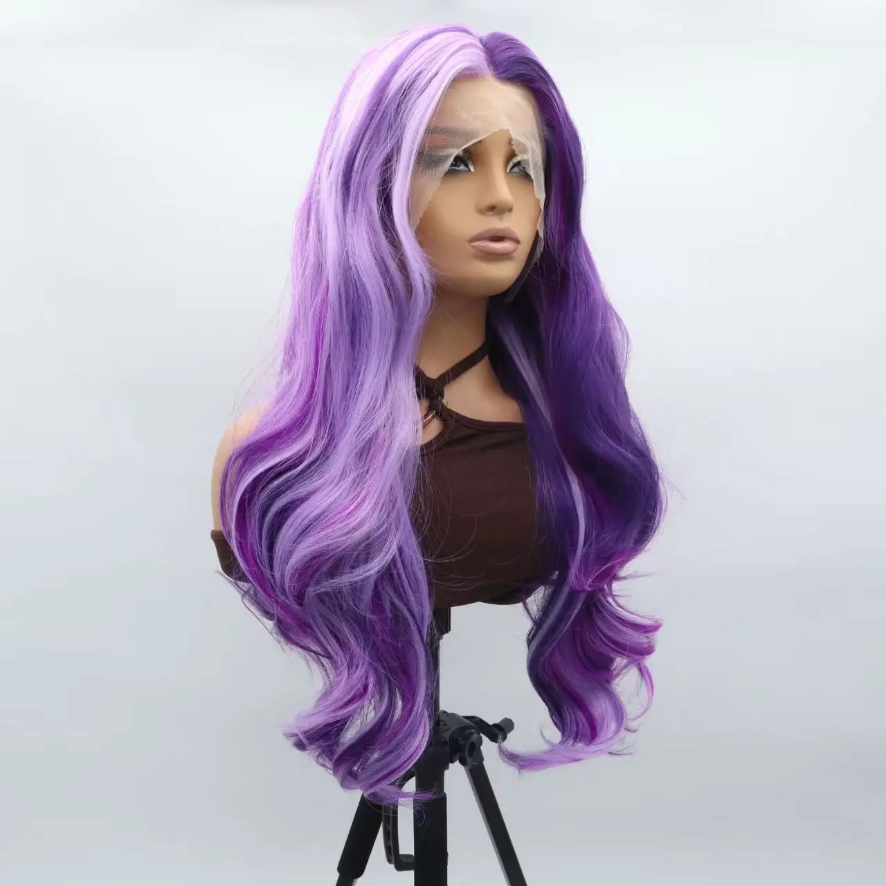 Synthetic Mixed Purple Lace Front Wig Long Wavy Wigs Heat Resistant Fiber Hair Wigs  Cosplay wigs