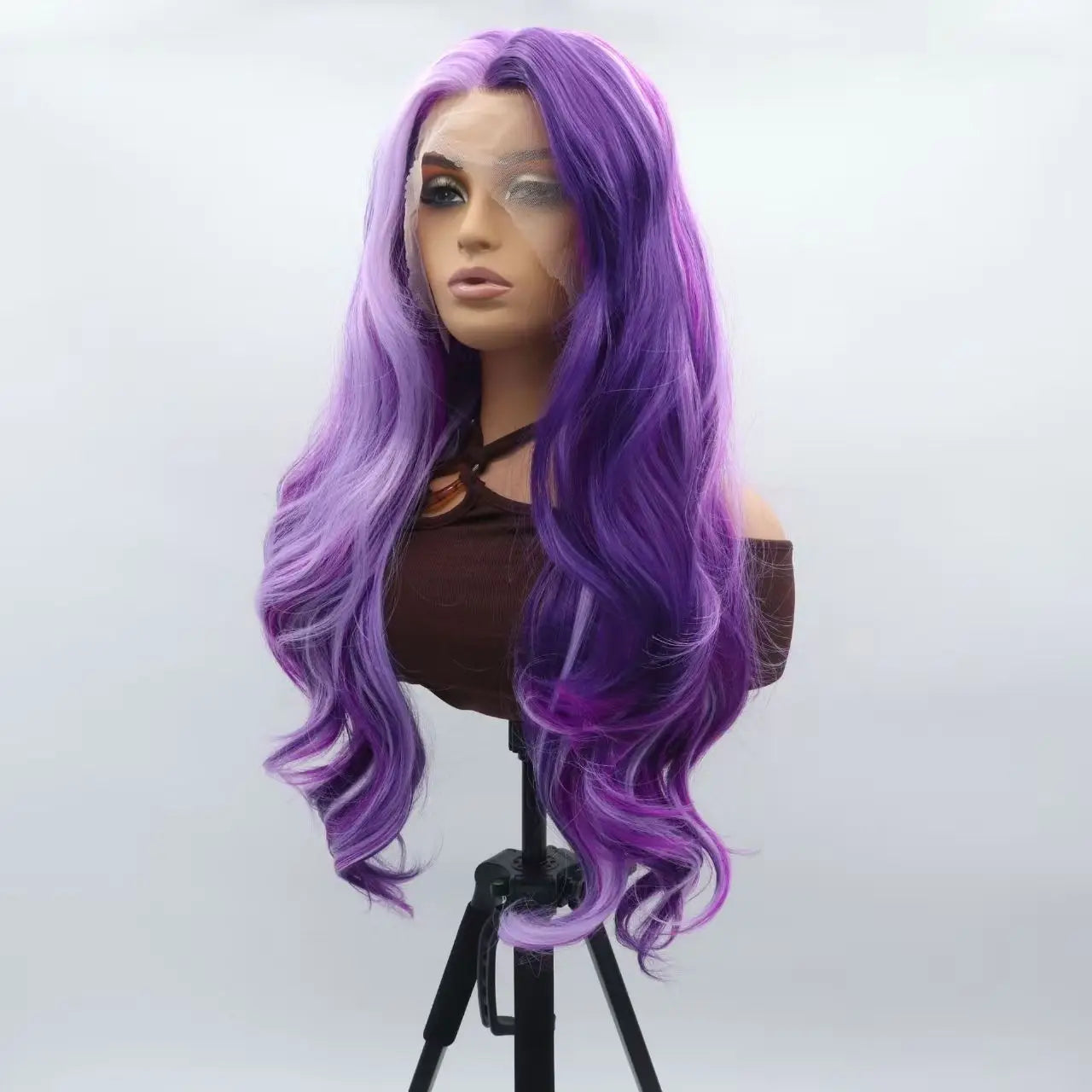 Synthetic Mixed Purple Lace Front Wig Long Wavy Wigs Heat Resistant Fiber Hair Wigs  Cosplay wigs