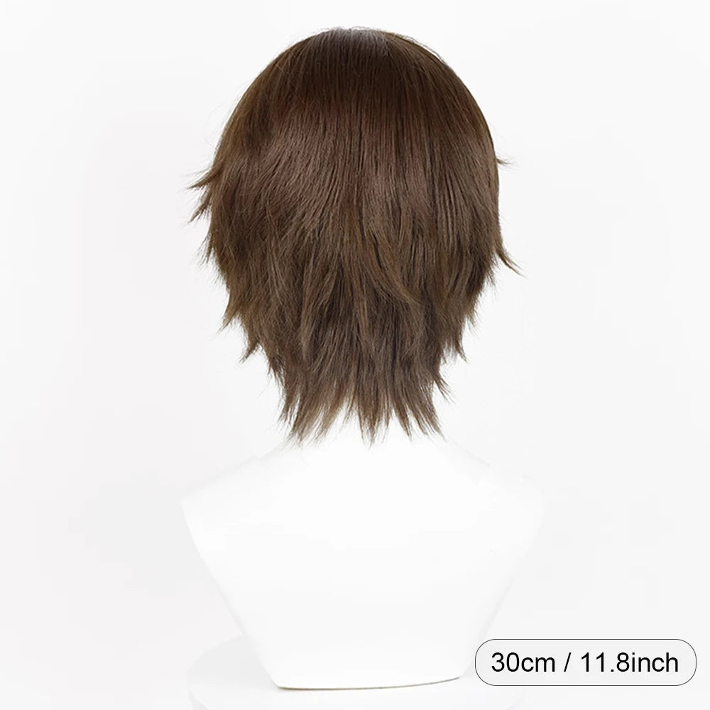 Brown Short Straight Synthetic Wig Middle Part Anime Game Cosplay Fluffy Men Wig for Daily Party