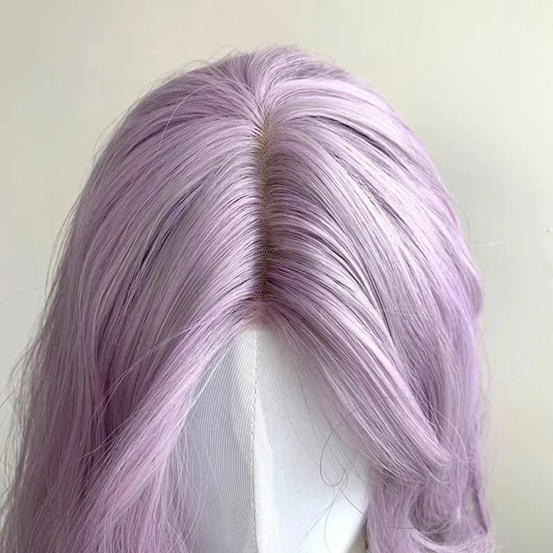 Purple High Quality Long Roll Synthetic Wig Mid-split Bangs Large Wave Curly Hair Long Wig Women's Wig