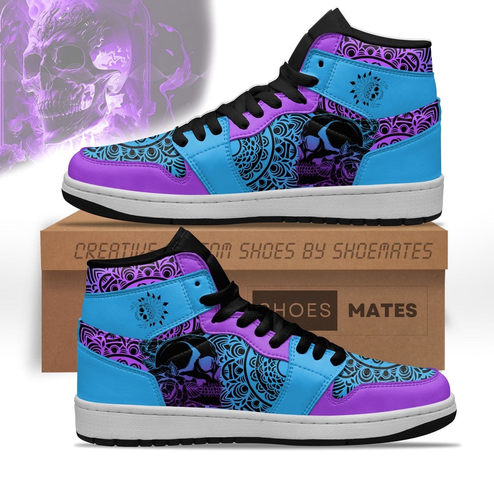 Colorful Mandala And Skull AJ1 High Top Shoes