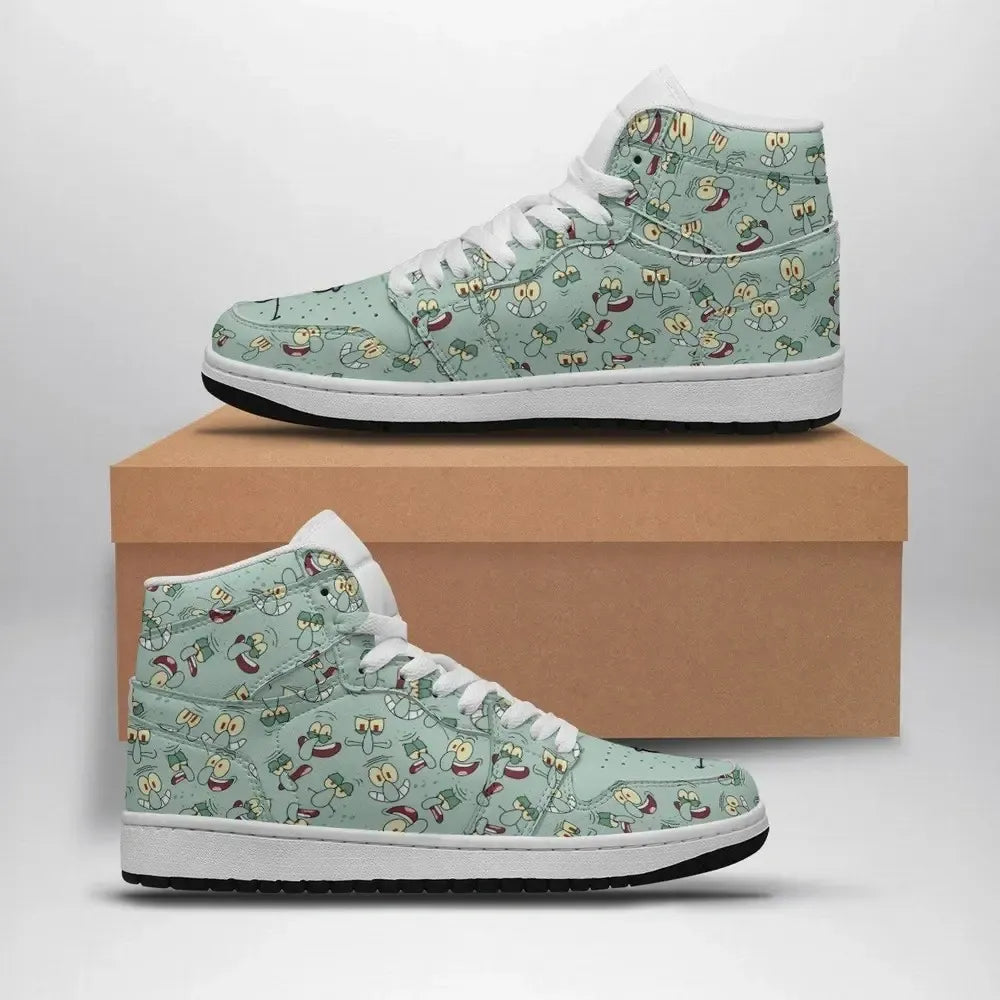 Squidward Faces Spongebob Squarepants Special High Top Shoes